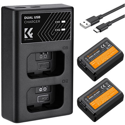 Picture of K&F Concept NP-FW50 Battery Charger Set with Dual Slot Charger for Sony ZV-E10, Alpha 7, A7, A7II, A7RII, A7SII, A7S, A7S2, A7R, A7R2, A5000,A6000, A6500, A6300, NEX-3, NEX-5