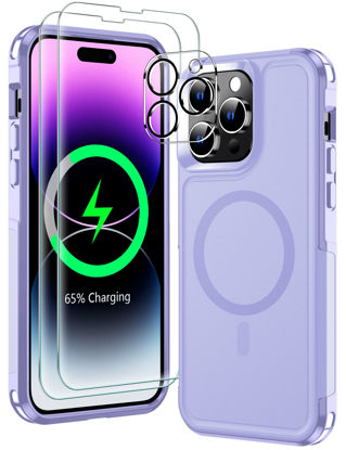 Picture of MOZOTER [6-in-1 for iPhone 14 Pro Max Phone Case [Compatible with Magsafe][Military Grade Drop Protection][2 Glass Screen Protector+Camera Lens Protector] Heavy Duty Shockproof Case 6.7 Inch-Purple