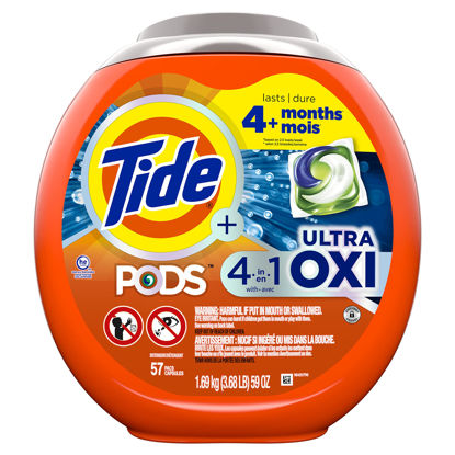 Picture of Tide PODS Liquid Laundry Detergent Soap Pacs, 4-n-1 Ultra Oxi, HE Compatible, Built in Pre-treater for Stains, 57 Count