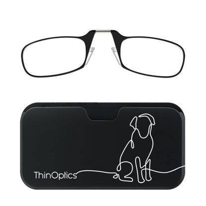 Picture of ThinOptics Universal Pod Case + Rectangular Reading Glasses, Dog Line, 44mm + 1.5