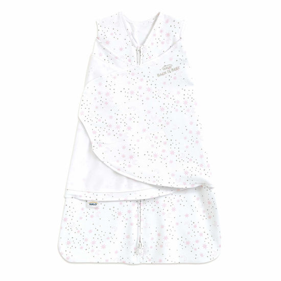 Picture of HALO 100% Cotton Sleepsack Swaddle, 3-Way Adjustable Wearable Blanket, TOG 1.5, Midnight Moons Pink, Small, 3-6 Months