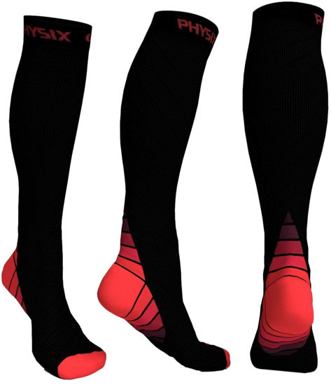 GetUSCart- Physix Gear Compression Socks for Men & Women 20-30 mmhg  Graduated Athletic for Running Nurses Shin Splints Flight Travel &  Maternity Pregnancy - Boost Stamina Circulation & Recovery RED S/M (1 Pair)