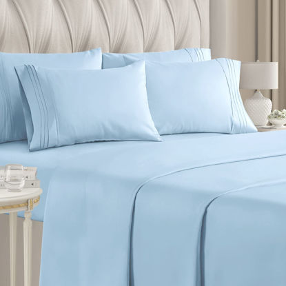 Picture of Queen Size Sheet Set - 6 Piece Set - Hotel Luxury Bed Sheets - Extra Soft - Deep Pockets - Easy Fit - Breathable & Cooling Sheets - Comfy - Light Blue Bed Sheets - Baby Blue - Queens Sheets - 6 Pc
