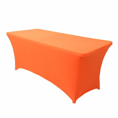 Picture of Obstal 6ft Stretch Spandex Table Cover for Standard Folding Tables - Universal Rectangular Fitted Tablecloth Protector for Party （Orange, 72 Length x 30 Width x 30 Height Inches）