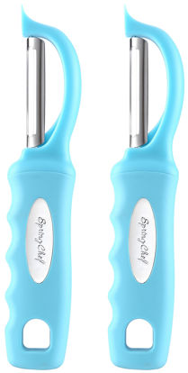 Picture of Spring Chef Premium Swivel Vegetable Peeler, Soft Grip Handle and Ultra Sharp Stainless Steel Blades - Perfect Kitchen Peeler For Veggie, Fruit, Potato, Carrot, Apple - Aqua Sky - Set of 2