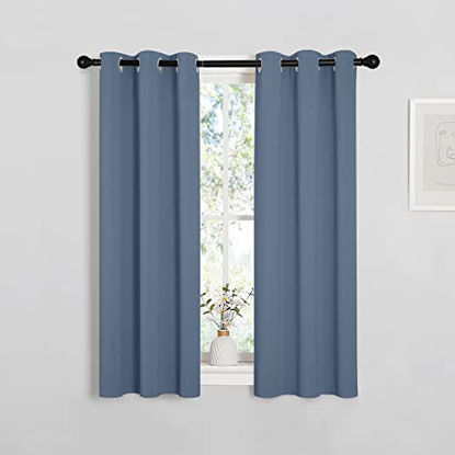 Picture of NICETOWN Thermal Insulated Curtains Blackout Draperies, Window Treatment Solid Grommet Room Darkening Drape Panels for Bedroom (Stone Blue, Set of 2, 29 by 45 inches Long)
