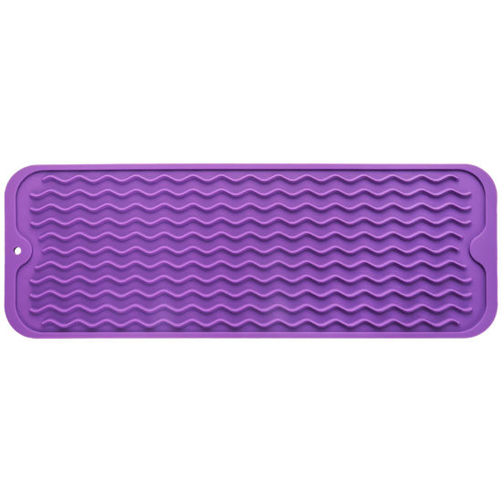 Picture of MicoYang Silicone Dish Drying Mat for Multiple Usage,Easy clean,Eco-friendly,Heat-resistant Silicone Mat for Kitchen Counter,Sink,Bar,Bottle,or Cup Purple M 17 inches x 6 inches