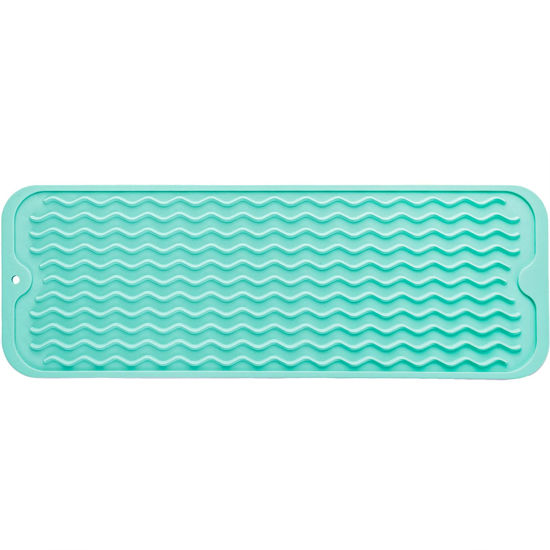 Picture of MicoYang Silicone Dish Drying Mat for Multiple Usage,Easy clean,Eco-friendly,Heat-resistant Silicone Mat for Kitchen Counter,Sink,Bar,Bottle,or Cup Mint M 17 inches x 6 inches