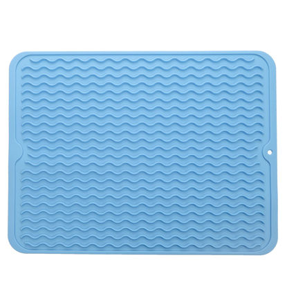Picture of MicoYang Silicone Dish Drying Mat for Multiple Usage,Easy clean,Eco-friendly,Heat-resistant Silicone Mat for Kitchen Counter or Sink,Refrigerator or drawer liner Light Blue L 16 inches x 12 inches