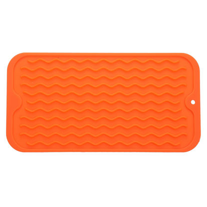 Picture of MicoYang Silicone Dish Drying Mat for Multiple Usage,Easy clean,Eco-friendly,Heat-resistant Silicone Mat for Kitchen Counter,Sink,Bar,Bottle,or Cup Orange S 12 inches x 6 inches