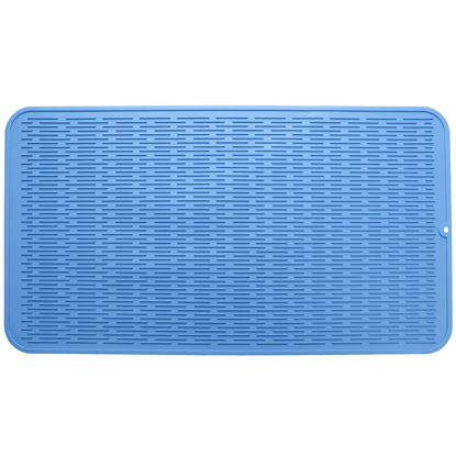 Picture of MicoYang Silicone Dish Drying Mat for Multiple Usage,Easy clean,Eco-friendly,Heat-resistant Mat for Kitchen Counter or Sink,Refrigerator or Drawer Liner Lichen Blue XXXXL 32 inches x 18 inches