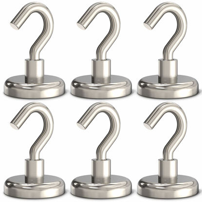 Picture of GREATMAG Magnetic Hooks Heavy Duty, 100 lbs Strong Hooks for Hanging, Magnet with Hook for Cruise, Grill, Fridge, Pack of 6