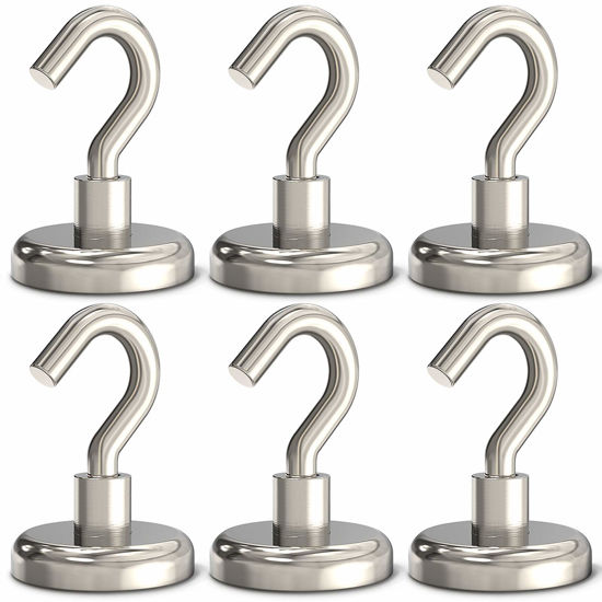 Picture of GREATMAG Magnetic Hooks Heavy Duty, 100 lbs Strong Hooks for Hanging, Magnet with Hook for Cruise, Grill, Fridge, Pack of 6