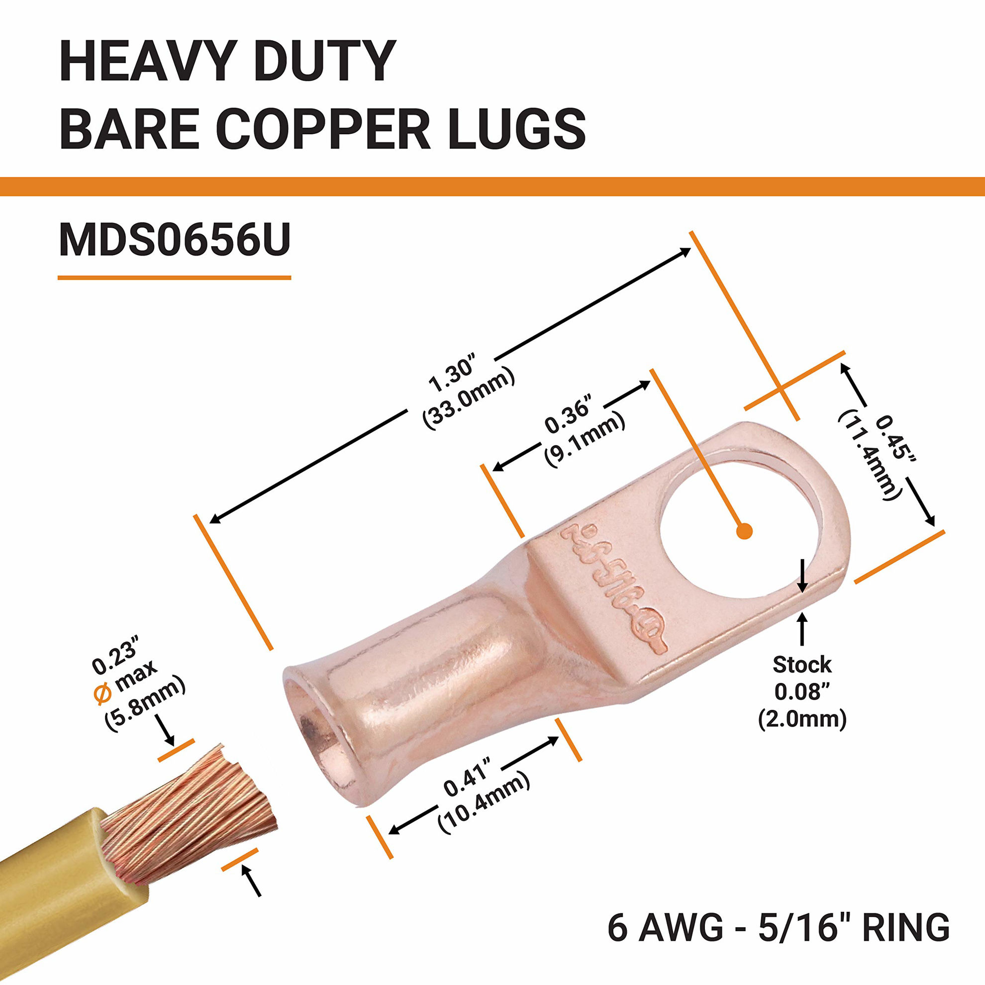 RIOCAN 10pcs 4 AWG-1/4(M6) Ring Terminals 4 Gauge Battery Lugs Battery Cable Ends Heavy Duty Wire Lugs Battery Cable Connector Copper Lugs Battery Terminal Connectors