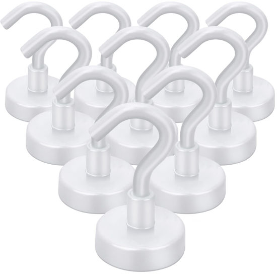 Picture of E BAVITE Strong Magnetic Hooks Heavy Duty, 22Lbs Rare Earth Magnets for Refrigerator, Home, Kitchen, Office , Cruise - 10 Pack(White)
