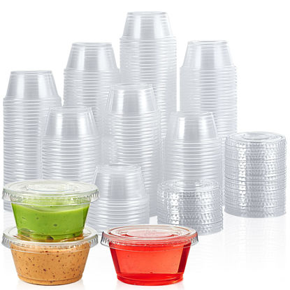 130 Sets - 2 Oz Jello Shot Cups, Small Plastic Containers with Lids,  Airtight and Stackable Portion Cups, Salad Dressing Container, Dipping Sauce  Cups, Condiment Cups for Lunch, Party to Go, Trips 2oz - 130