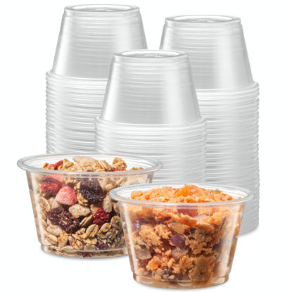 Picture of {4 oz - 200 Cups} Clear Diposable Plastic Portion Cups No Lids, Small Mini Containers For Portion Controll, Jello Shots, Meal Prep, Sauce Cups, Slime, Condiments, Medicine, Dressings, Crafts, Disposable Souffle Cups & Much more