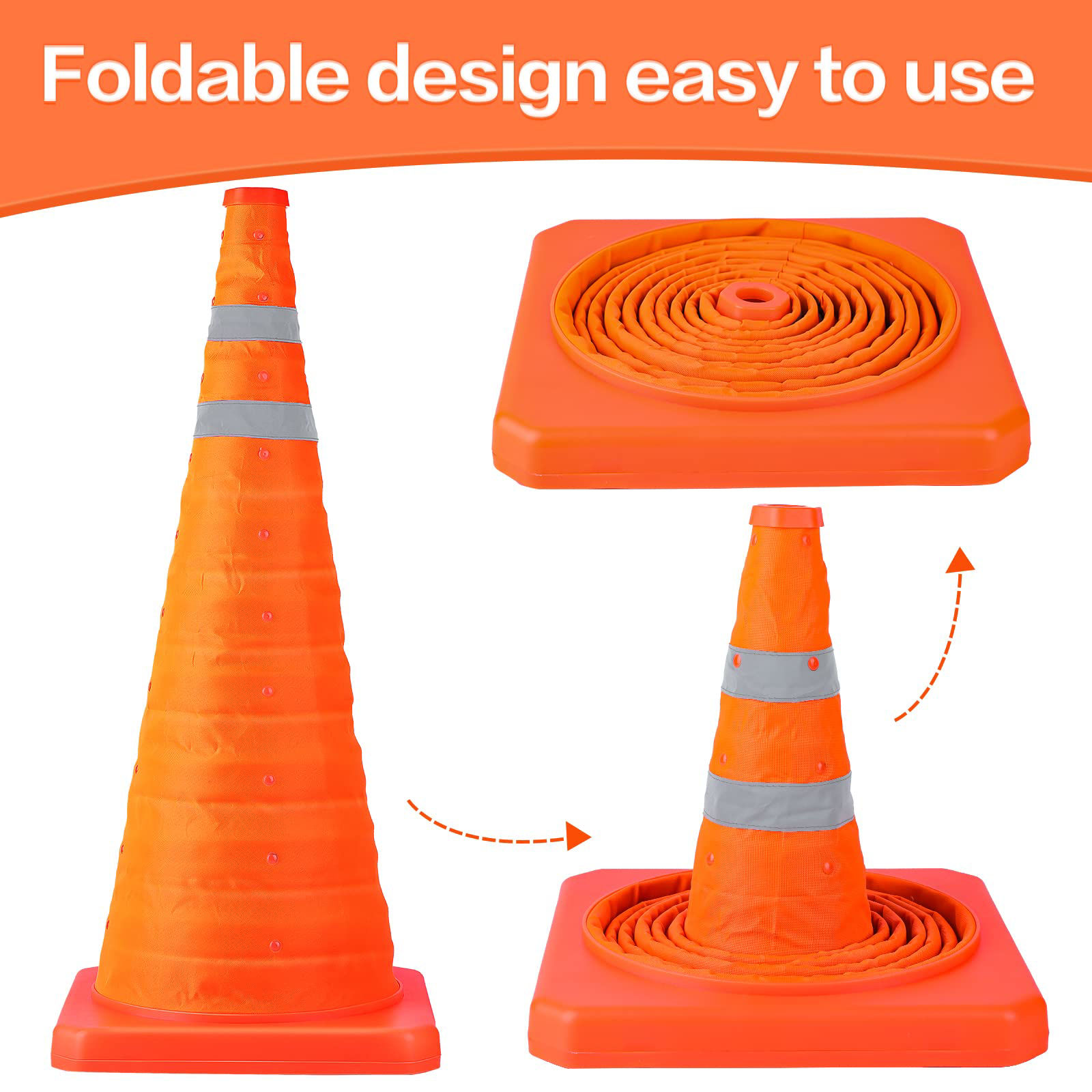 Jerlwuay 4 Pack Collapsible Traffic Cones - 28 Inch Orange Safety Cones With Reflective Strips