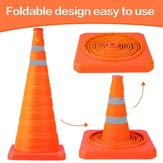 GetUSCart [4 Pack]28 Inch Collapsible Traffic Safety Cones Parking Cones with Reflective