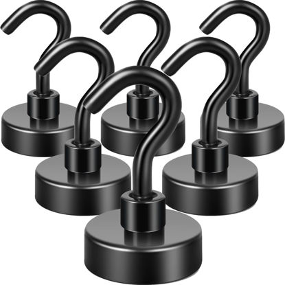 Picture of Neosmuk Black Magnetic Hooks,Heavy Duty Earth Magnets with Hook for Refrigerator, Extra Strong Cruise Hook for Hanging, Magnetic Hanger for Cabins, Grill (Black, Pack of 6)
