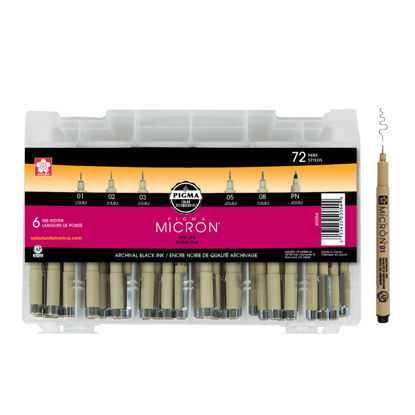 Picture of SAKURA Pigma Micron Fineliner Pens - Archival Black Ink Pens - Pens for Writing, Drawing, or Journaling - Assorted Point Sizes - 72 Pack