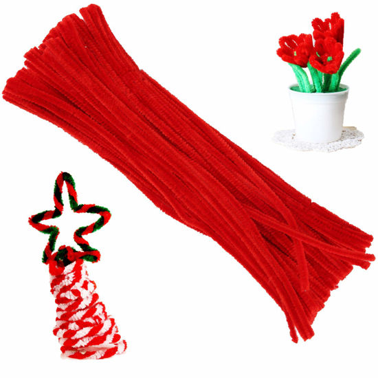 Picture of 100 Pieces Pipe Cleaners Chenille Stem, Solid Color Pipe Cleaners Set for Pipe Cleaners DIY Arts Crafts Decorations, Chenille Stems Pipe Cleaners (Red)