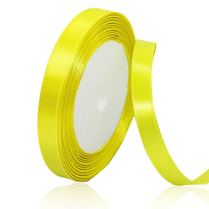 Picture of Solid Color Lemon Yellow Satin Ribbon, 3/8 Inches x 25 Yards Fabric Satin Ribbon for Gift Wrapping, Crafts, Hair Bows Making, Wreath, Wedding Party Decoration and Other Sewing Projects