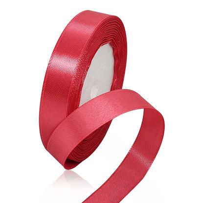 Picture of Solid Color Watermelon Red Satin Ribbon, 5/8 Inches x 25 Yards Fabric Satin Ribbon for Gift Wrapping, Crafts, Hair Bows Making, Wreath, Wedding Party Decoration and Other Sewing Projects