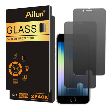 Picture of Ailun Privacy Tempered Glass Screen Protector for Apple iPhone SE 2020/2022, 2Pack Anti Spy Private 0.33mm Case Friendly iPhone SE 2nd/3rd Generation[Black]