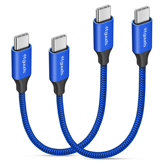 Picture of 6 inch / 0.5ft USB C to USB C Cable Short, [2-Pack] etguuds 60W Fast Charging Type C Cord Braided for Samsung Galaxy S22 S21 S20 FE Ultra 5G, Note 20, Pixel 7 6 Pro 5 4 3 6a 5a 4a 3a XL, USB-C Charger
