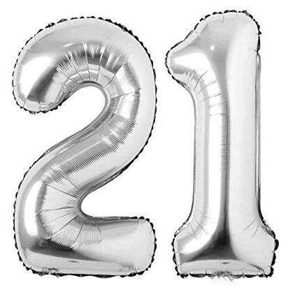 Picture of 21 Number Balloons Silver Giant Jumbo Big Large Number 21 Foil Mylar Balloons for 12th or 21st Birthday Party Supplies 12 or 21 Anniversary Events Decorations