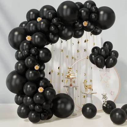 Picture of Black Balloons 85 pcs Black Balloon Garland Arch Kit 5/10/12/18 Inch Different Sizes Black Matte Latex Balloons for Graduation Party Decorations Wedding Birthday Party Anniversary Decorations