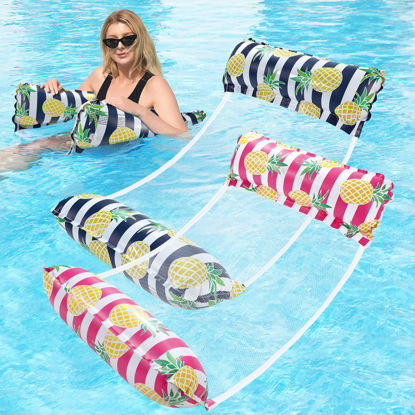 Picture of 2 Packs Pool Floats for Adult - 4-in-1 Pool Floats Hammock,Lounge Chair, Saddle, Drifter, Inflatable Pool Floats Non-Stick PVC Material Pool Floats Adult Teens Vacation