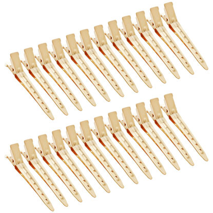 Picture of 24 Packs Duck Bill Clips, Bantoye 2.75 Inches Rustproof Metal Alligator Curl Clips with Holes for Hair Styling, Hair Coloring, Gold