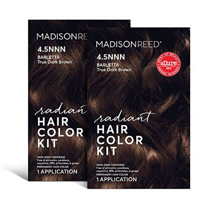Picture of Madison Reed Radiant Hair Color Kit, Permanent Hair Dye, 100% Gray Coverage, Ammonia-Free, Barletta Brown 4.5NNN Dark Brown for Resistant Grays, Pack of 2