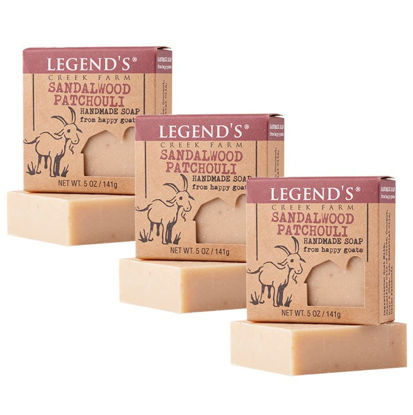Picture of Legend’s Creek Farm Goat Milk Soap, Moisturizing Cleansing Bar for Hands and Body, Creamy Lather and Nourishing, Gentle For Sensitive Skin, Handmade in USA, 5 Oz Bar (Sandalwood Patchouli, 3-Pack O.S.)
