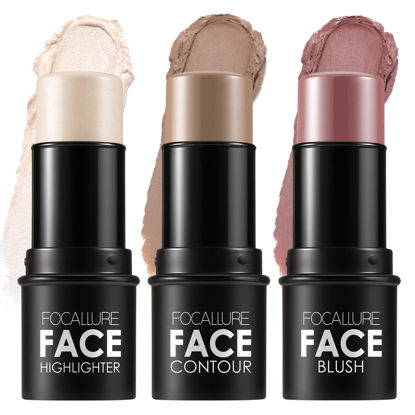 Picture of FOCALLURE 3 Pcs Cream Contour Sticks,Shades with Highlighter & Bronzer & Blush,Non-greasy and Water-resistant Face Contouring Pen,Easy to Sculpt the Face and Create a Lightweight Finishing Makeup (LIGHT)