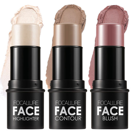 Picture of FOCALLURE 3 Pcs Cream Contour Sticks,Shades with Highlighter & Bronzer & Blush,Non-greasy and Water-resistant Face Contouring Pen,Easy to Sculpt the Face and Create a Lightweight Finishing Makeup (LIGHT)