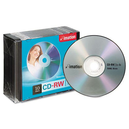 Picture of CD-RW Discs, 700MB/80min, 4X, w/Slim Jewel Cases, Silver, 10/Pack