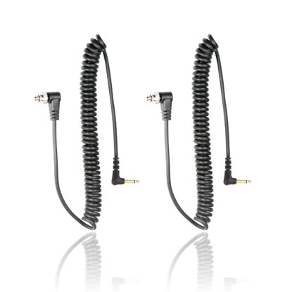 Picture of Foto&Tech 3.5 mm to Male Flash PC Sync Cable, 14 Inch Coiled Cord with Screw Lock, Compatible with Nikon Canon and Most DSLR Cameras PocketWizard Plus III Plus II Mini Phone PC1 (2 Pieces)