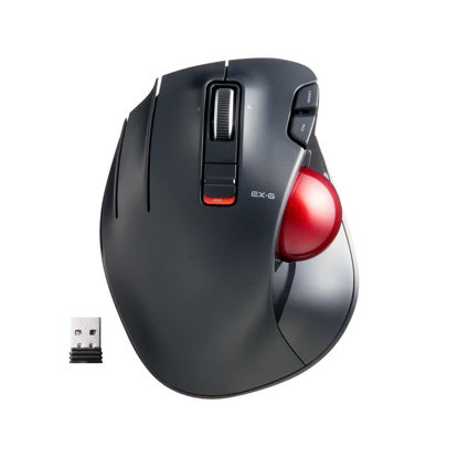 Picture of ELECOM EX-G Left-Handed Trackball Mouse, 2.4GHz Wireless, Thumb Control, 6-Button Function, Ergonomic Design, Optical Gaming Sensor, Smooth Red Ball, Windows11, macOS (M-XT4DRBK-G)