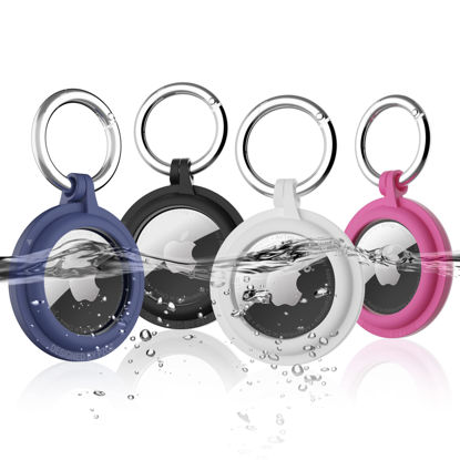 Picture of PZOZ (4 Pack) AirTag Case Keychain Built-in Screen Protector Holder Compatible with Apple AirTag, Hard Plastic Waterproof Anti-Lost Cover Accessories, Finder for Kids Dog Collar Keys Ring(Multi-Color)