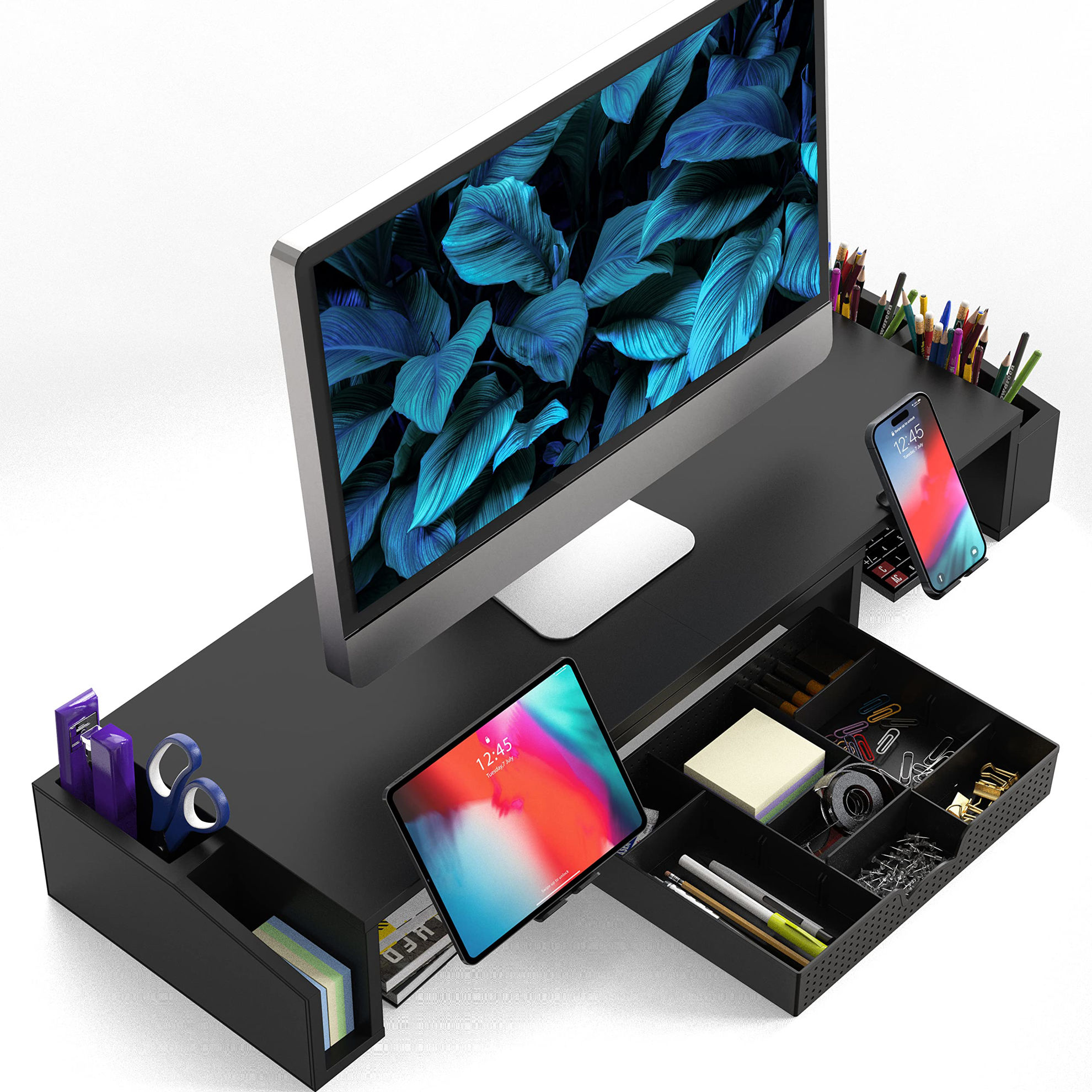 GetUSCart Simple Houseware Desk Dual Monitor Stand Riser with Drawer