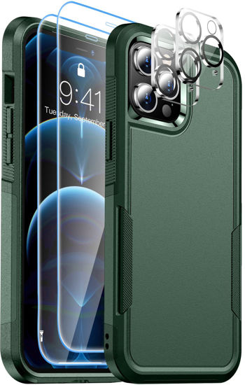 Picture of Red2Fire for iPhone 12 Pro Max Case [Military Grade Drop Protection] [Tempered Glass Screen Protector + Camera Lens Protector] Non-Slip Heavy Duty Full-Body Shockproof Phone Case - Green
