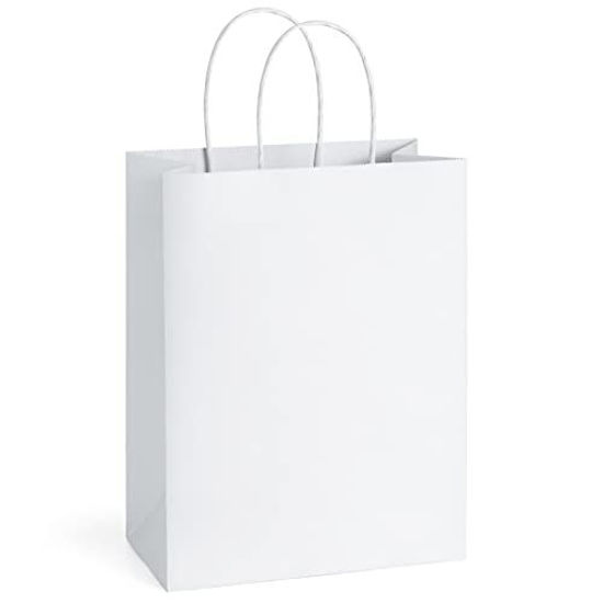 Picture of BagDream Gift Bags 8x4.25x10.5 100Pcs Kraft Paper Bags with Handles Bulk, White Paper Gift Bags Medium Shopping Retail Merchandise Bags, Wedding Party Favor Bags, Paper Grocery Bags Sacks Recyclable