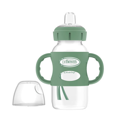 Picture of Dr. Brown s Milestones Wide-Neck Sippy Bottle with 100% Silicone Handles, Easy-Grip Bottle with Soft Sippy Spout, 9oz/270mL, BPA Free, Green, 6m+,1 Count (Pack of 1)