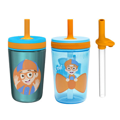 Picture of Zak Designs Blippi Kelso Tumbler Set, Leak-Proof Screw-On Lid with Straw, Bundle for Kids Includes Plastic and Stainless Steel Cups with Bonus Sipper, 3pc Set, Non-BPA,15 fl oz
