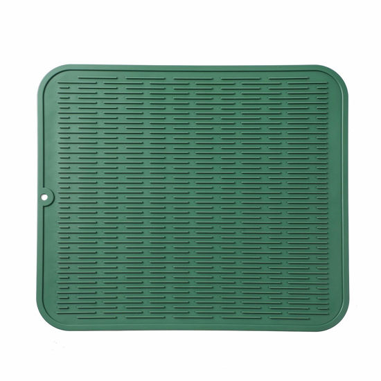 Picture of MicoYang Silicone Dish Drying Mat for Multiple Usage,Easy clean,Eco-friendly,Heat-resistant Silicone Mat for Kitchen Counter or Sink,Refrigerator or Drawer Liner Green XL 18 inches x 16 inches