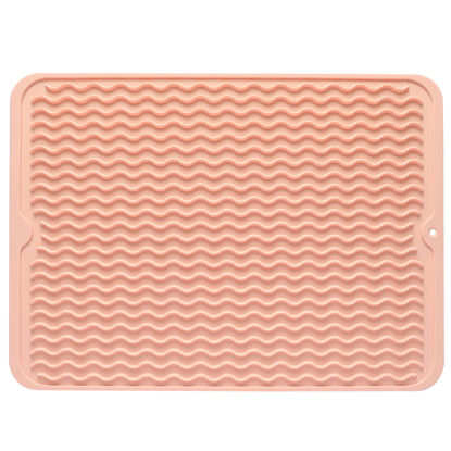 Picture of MicoYang Silicone Dish Drying Mat for Multiple Usage,Easy clean,Eco-friendly,Heat-resistant Silicone Mat for Kitchen Counter or Sink,Refrigerator or drawer liner Pink L 16 inches x 12 inches