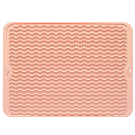 Picture of MicoYang Silicone Dish Drying Mat for Multiple Usage,Easy clean,Eco-friendly,Heat-resistant Silicone Mat for Kitchen Counter or Sink,Refrigerator or drawer liner Pink L 16 inches x 12 inches